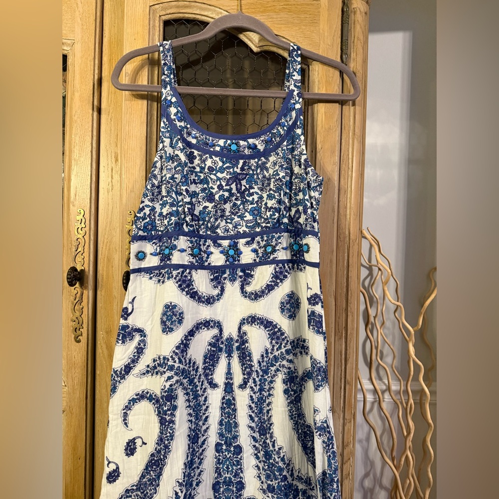 Blue and White Cotton Maxi Dress